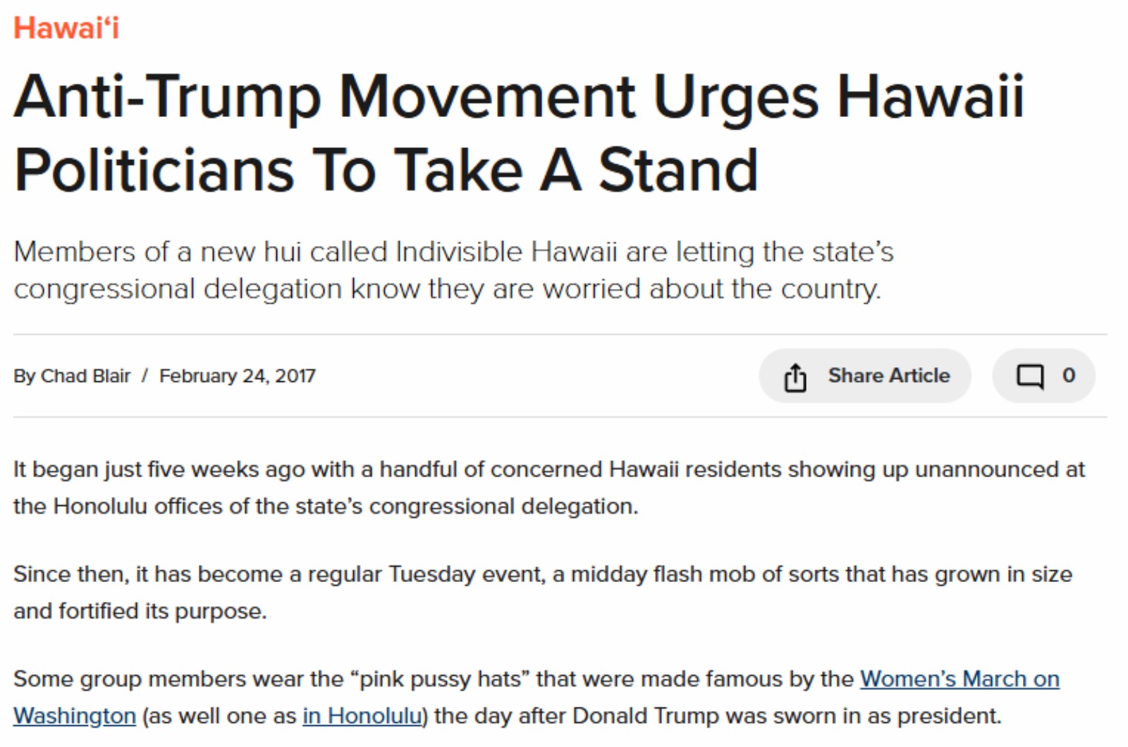 Civil Beat: Anti-Trump Movement Urges Hawai’i Politicians To Take A Stand