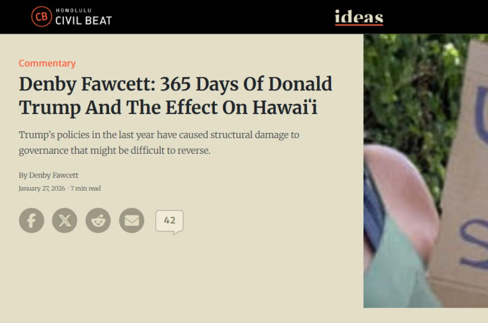 Denby Fawcett 365 Days Of Donald Trump And The Effect On Hawaiʻi Screenshot from 365 Days Of Donald Trump And The Effect On Hawaiʻi