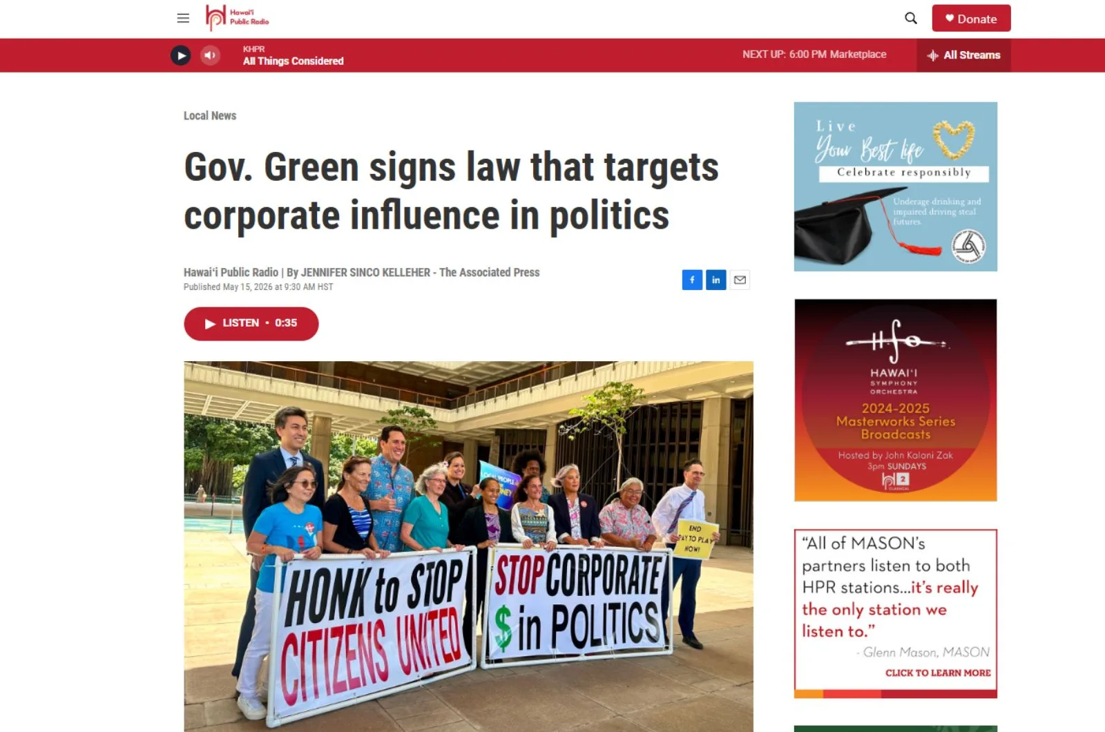 Gov Green signs law that targets corporate influence in politics Screenshot from Gov Green signs law that targets corporate influence in politics