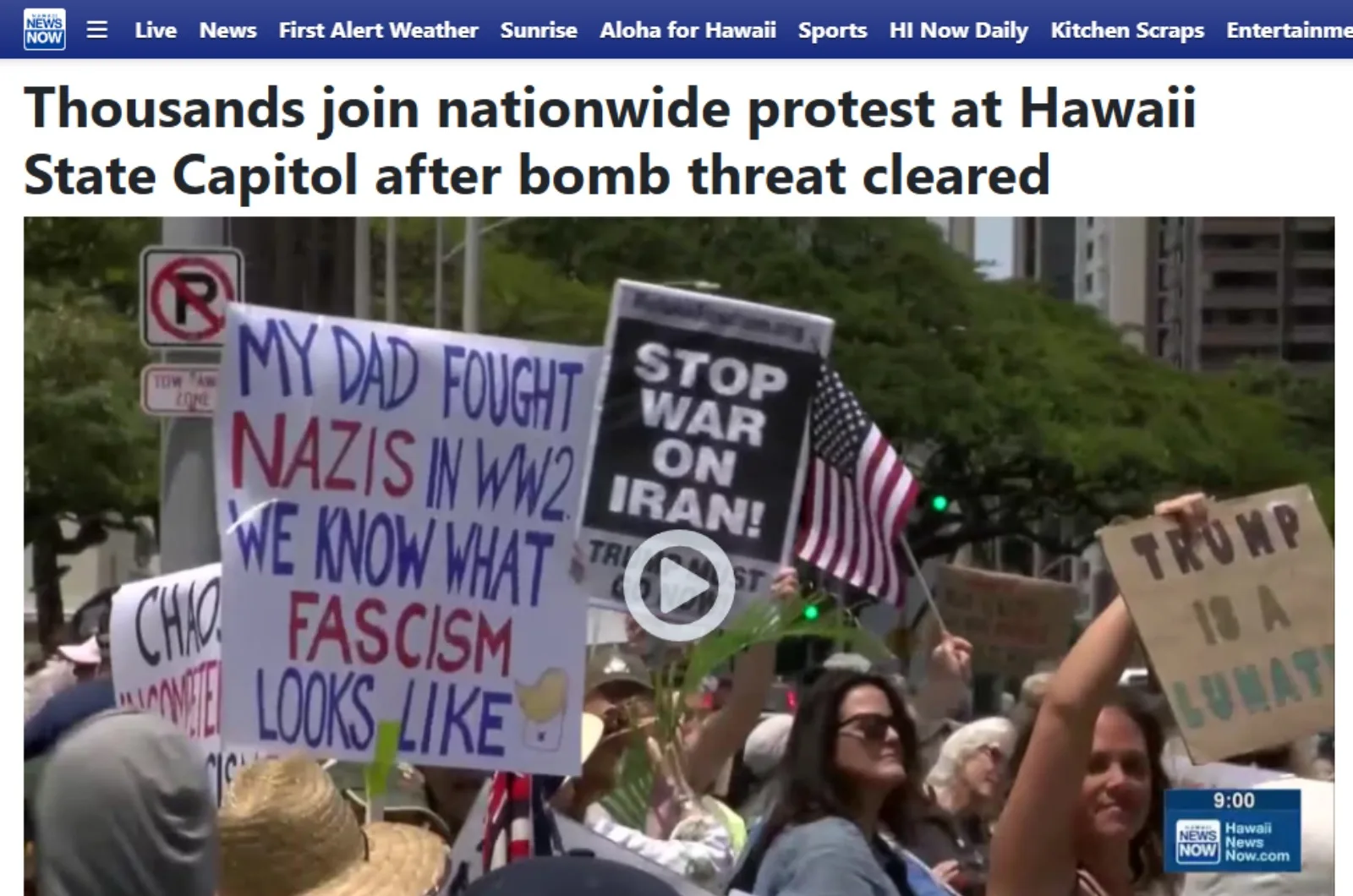 Hawaii News Now – Thousands join nationwide protest at Hawaii State Capitol after bomb threat cleared Screenshot from Hawaii News Now - Thousands join nationwide protest at Hawaii State Capitol after bomb threat cleared