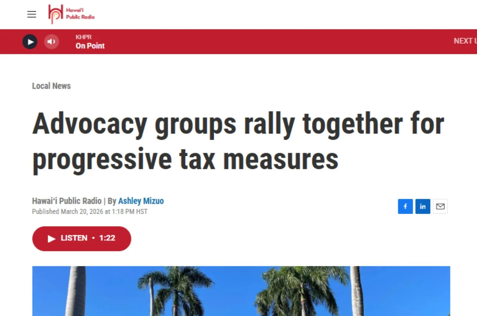 Hawaii Public Radio Advocacy groups rally together for progressive tax measures Screenshot From Advocacy groups rally together for progressive tax measures