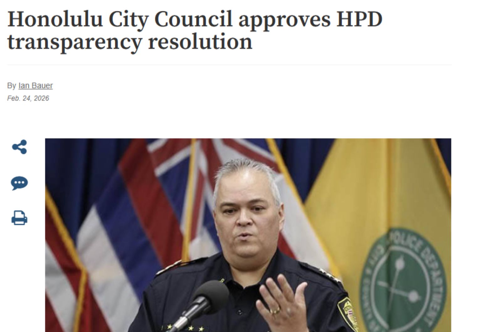 Star Advertiser: Honolulu City Council approves HPD transparency resolution