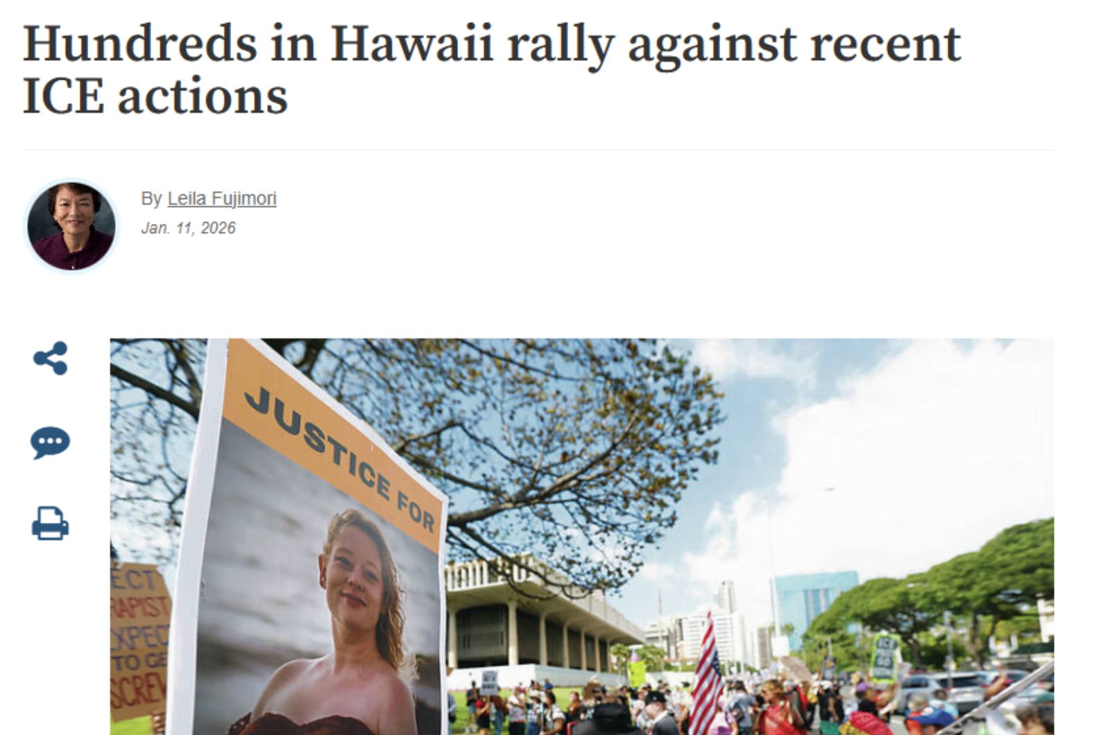 Star Advertiser: Hundreds in Hawaii Rally Against Recent ICE Actions
