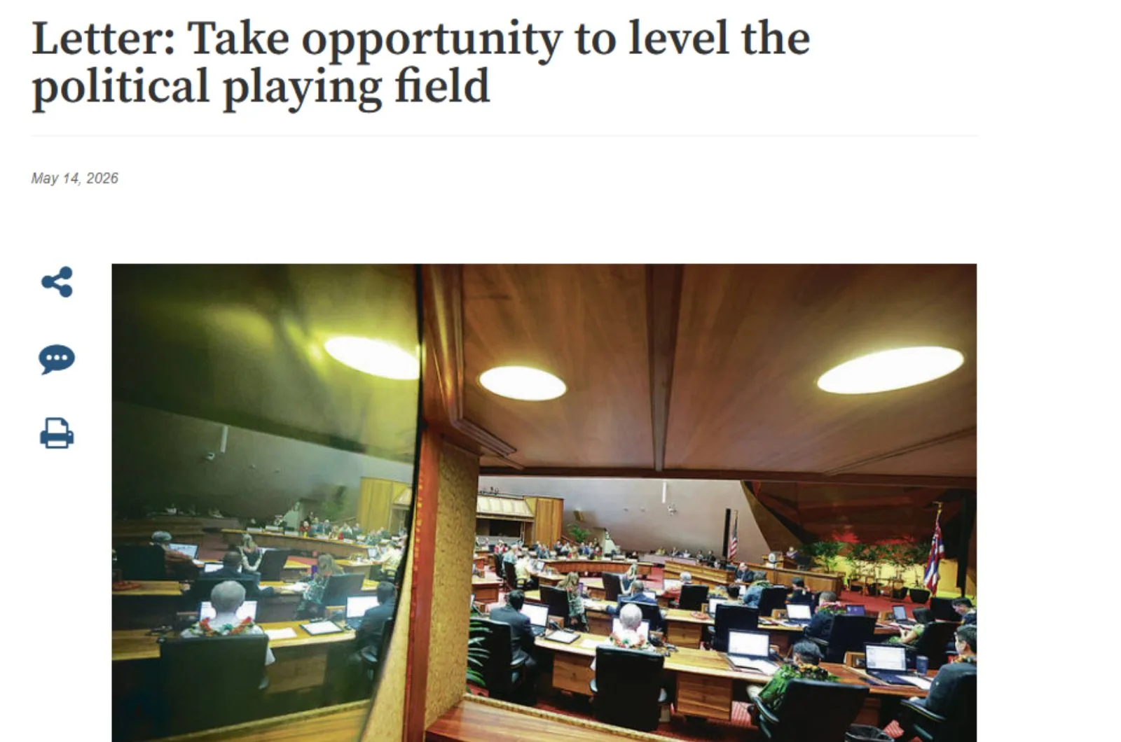 Screenshot From Letter: Take opportunity to level the political playing field