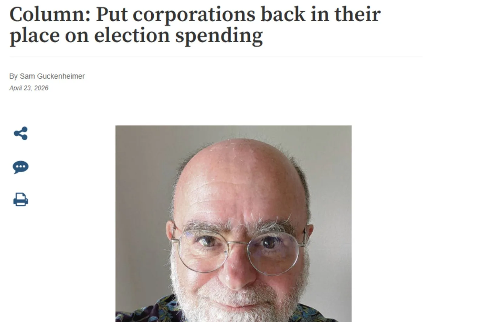 Put corporations back in their place on election spending Screenshot from Column: Put Corporations Back in Their Place on Election Spending