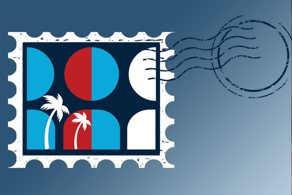 Image of a postcard with Indivisible logo, to illustrate the Thursday and Sunday postcard social in Kailua-Kona and Kealakekua.