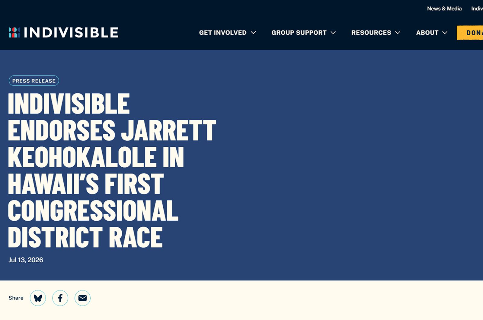 Indivisible National endorses Jarrett Keohokalole for Congress