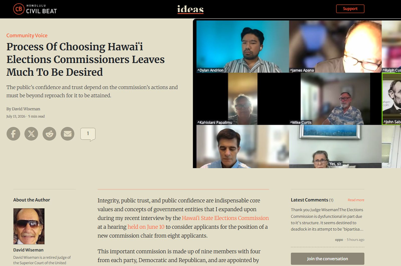 Civil Beat: Process Of Choosing Hawaiʻi Elections Commissioners Leaves Much To Be Desired