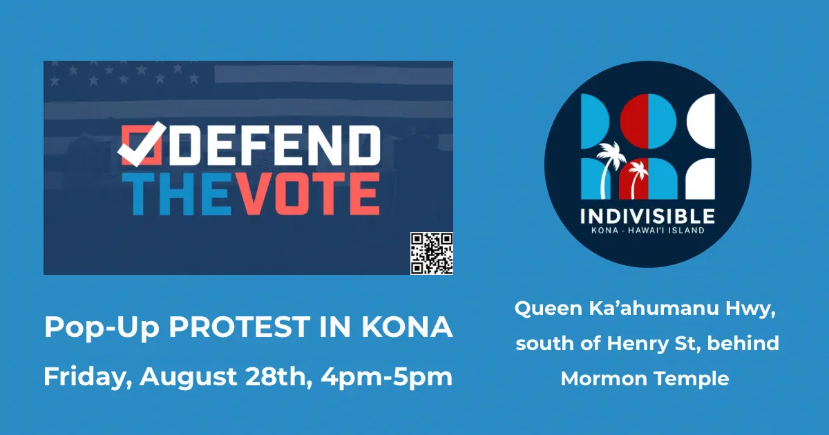 A blue rectangle with Defend the Vote and titles