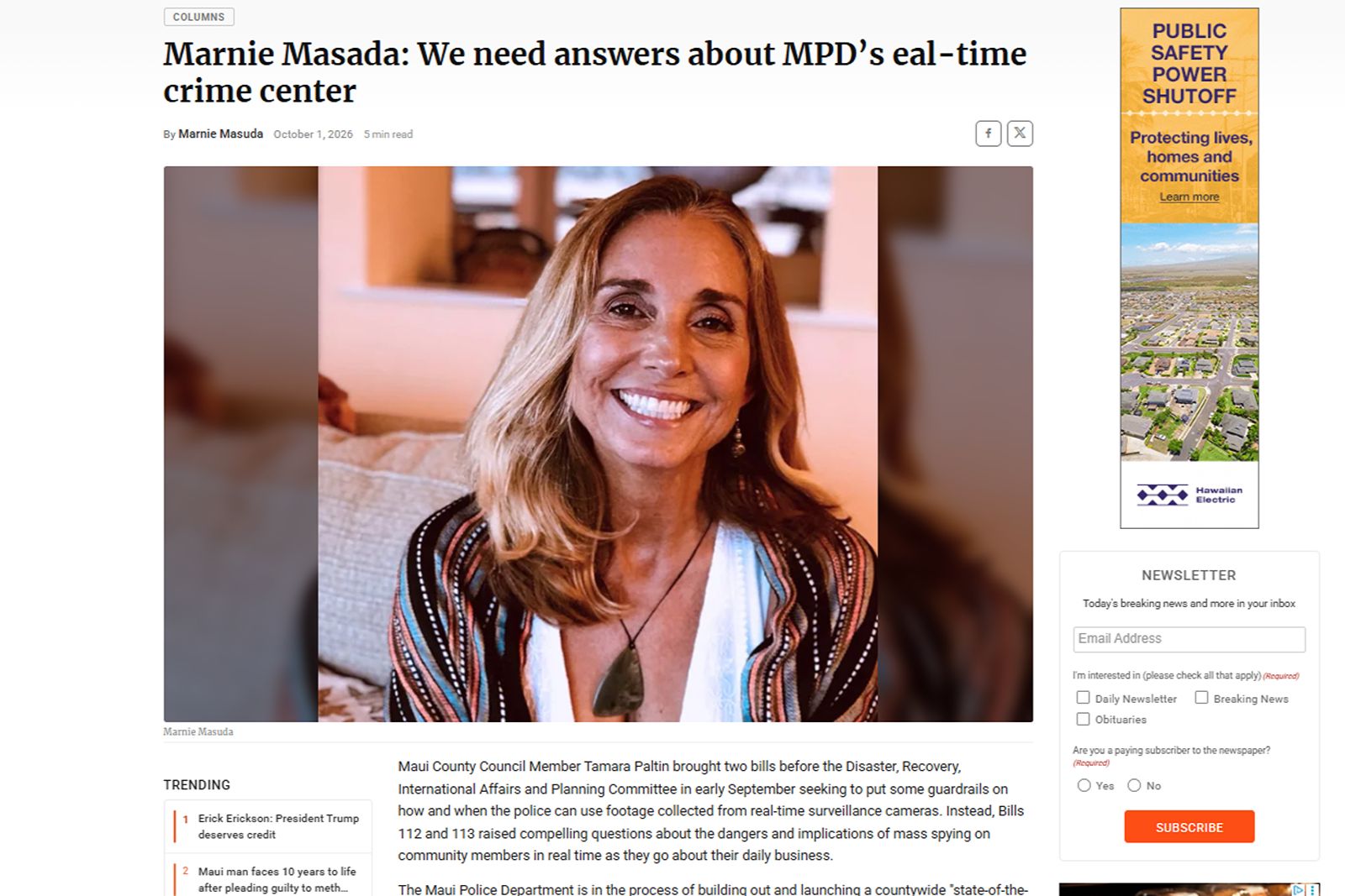 The Maui News: Marnie Masada, We need answers about MPD’s real-time crime center
